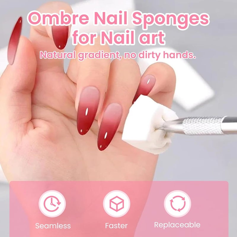ESUOHYM 150 PCS Soft Nail Sponges For Ombre and Aura with Grabbing pen Nail Art Brushes for Blending Ombre Gel Nail Tech Design Manicure Tools Accessories supplies for Salon and Home White - Image 2
